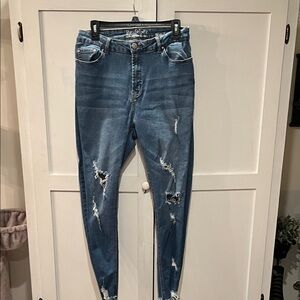 Rebel Star Women's Distressed Skinny Jeans - Blue